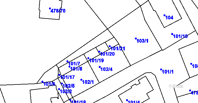 Parcela st. 101/20 v KÚ Pístov u Jihlavy, Katastrální mapa