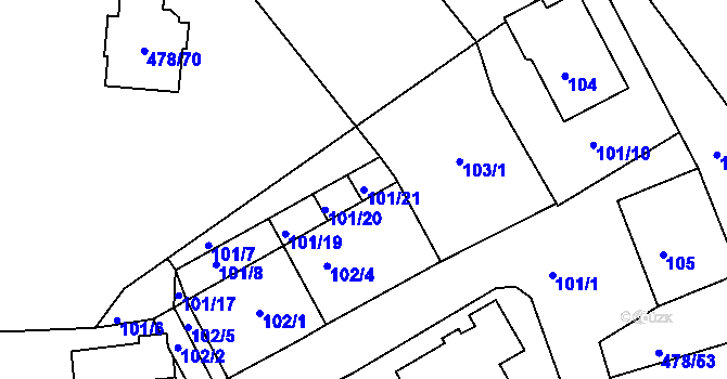 Parcela st. 101/21 v KÚ Pístov u Jihlavy, Katastrální mapa