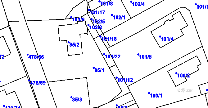 Parcela st. 101/22 v KÚ Pístov u Jihlavy, Katastrální mapa