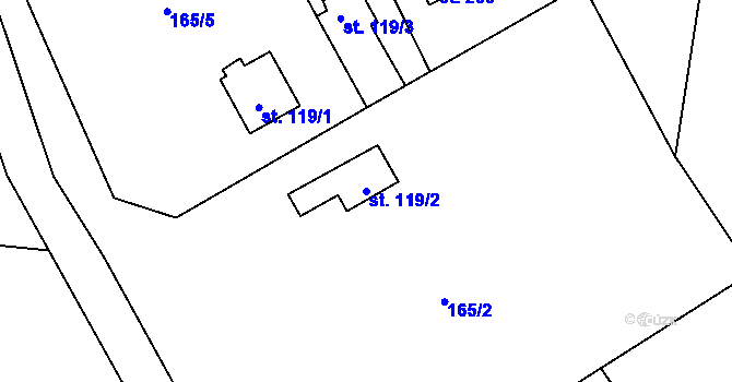 Parcela st. 119/2 v KÚ Písty u Nymburka, Katastrální mapa