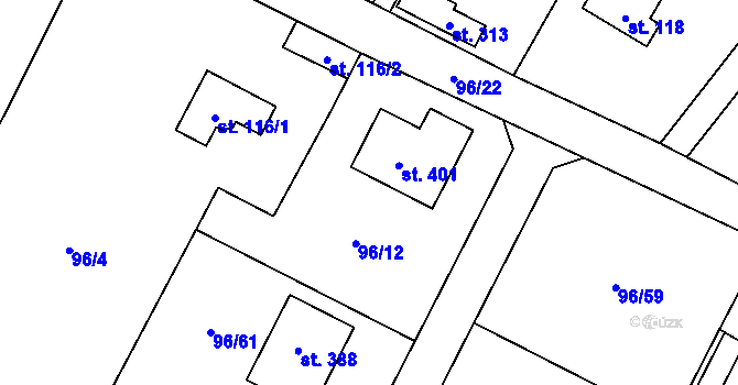 Parcela st. 96/12 v KÚ Písty u Nymburka, Katastrální mapa