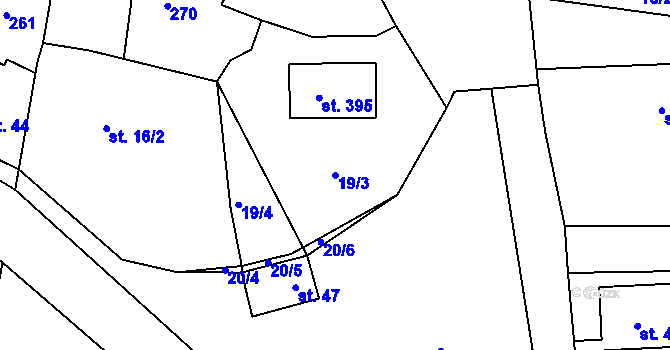 Parcela st. 19/3 v KÚ Písty u Nymburka, Katastrální mapa
