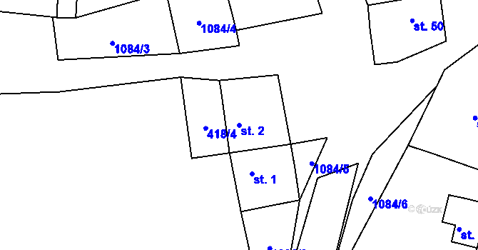 Parcela st. 2 v KÚ Písty, Katastrální mapa