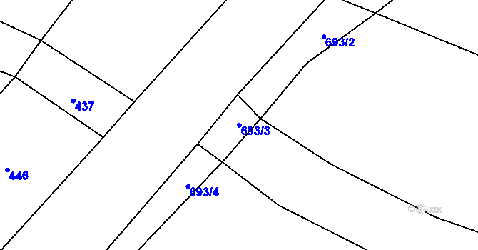 Parcela st. 693/3 v KÚ Písty, Katastrální mapa