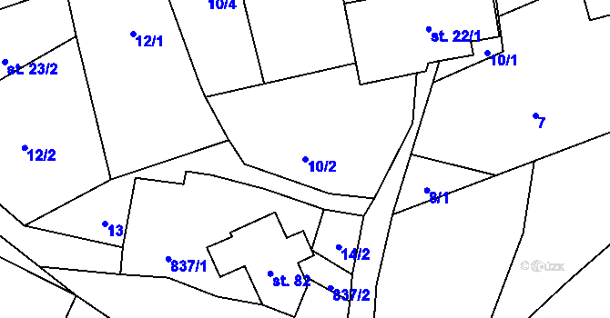 Parcela st. 10/2 v KÚ Píšť u Humpolce, Katastrální mapa