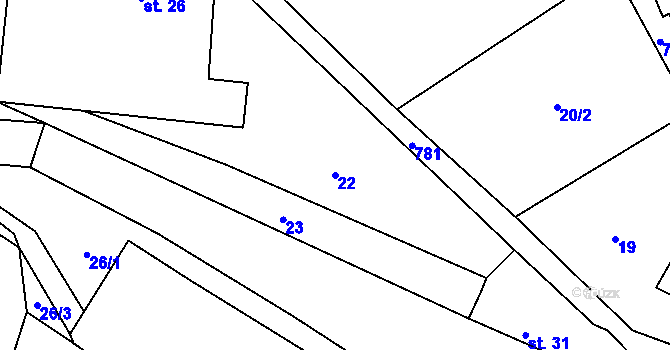 Parcela st. 22 v KÚ Píšť u Humpolce, Katastrální mapa