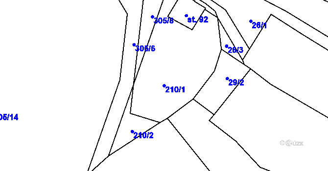 Parcela st. 210/1 v KÚ Píšť u Humpolce, Katastrální mapa