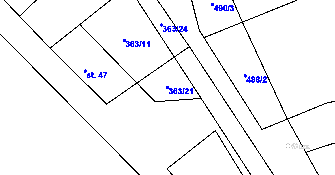 Parcela st. 363/21 v KÚ Píšť u Humpolce, Katastrální mapa