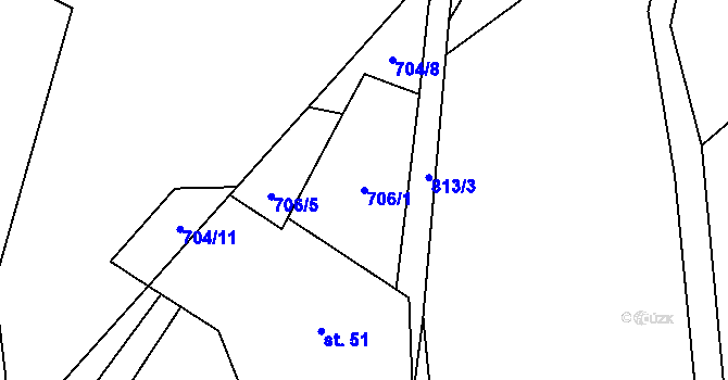 Parcela st. 706/1 v KÚ Píšť u Humpolce, Katastrální mapa
