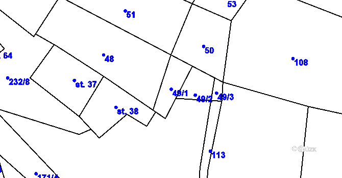 Parcela st. 49/1 v KÚ Píšť u Humpolce, Katastrální mapa