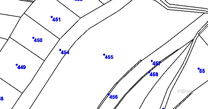 Parcela st. 455 v KÚ Vranice u Humpolce, Katastrální mapa
