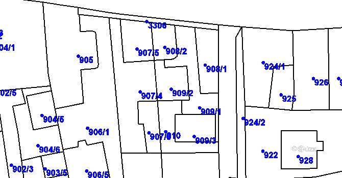 Parcela st. 909/2 v KÚ Píšť, Katastrální mapa