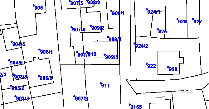 Parcela st. 909/3 v KÚ Píšť, Katastrální mapa