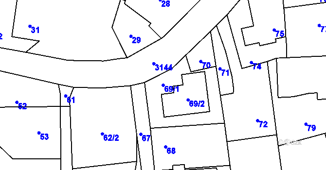 Parcela st. 69/1 v KÚ Píšť, Katastrální mapa