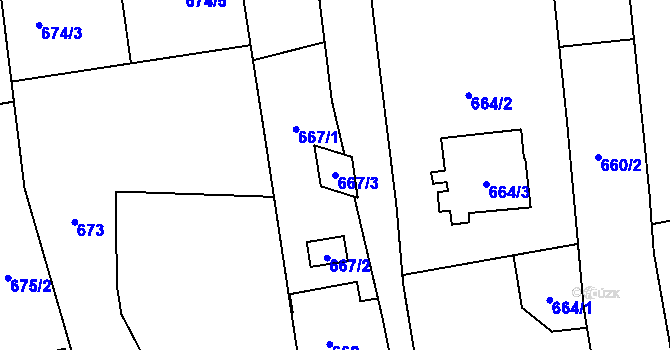 Parcela st. 667/3 v KÚ Píšť, Katastrální mapa