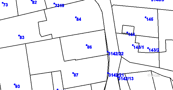 Parcela st. 86 v KÚ Píšť, Katastrální mapa
