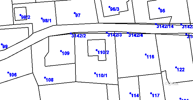 Parcela st. 110/2 v KÚ Píšť, Katastrální mapa