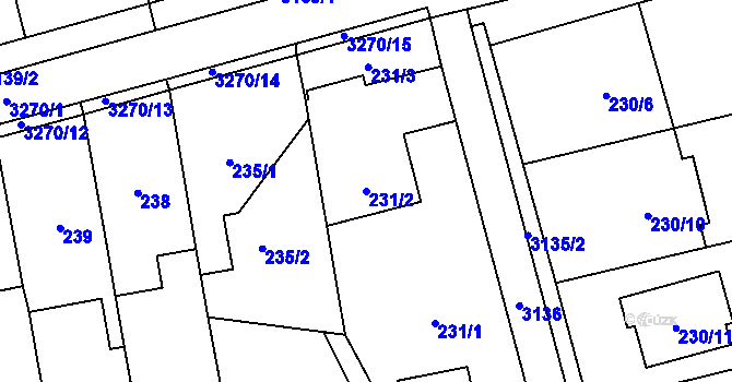 Parcela st. 231/2 v KÚ Píšť, Katastrální mapa
