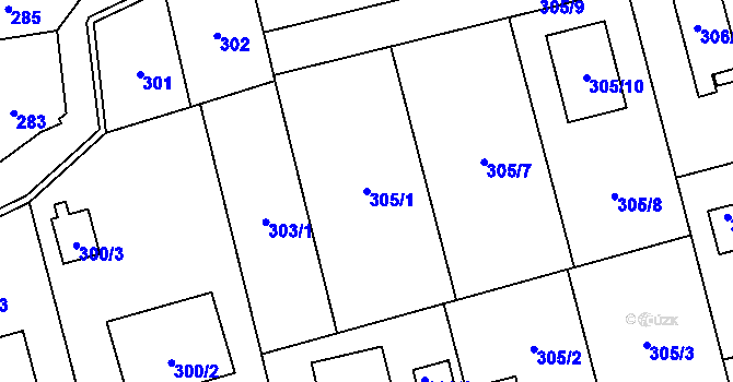 Parcela st. 305/1 v KÚ Píšť, Katastrální mapa