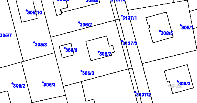 Parcela st. 306/7 v KÚ Píšť, Katastrální mapa