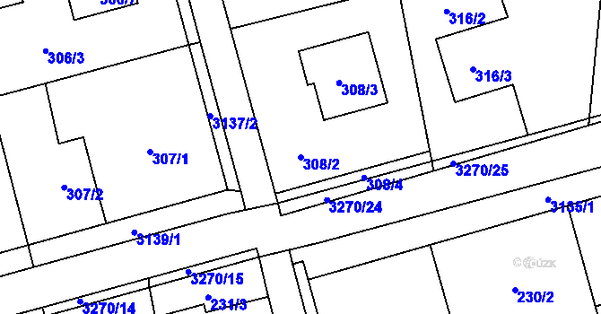 Parcela st. 308/2 v KÚ Píšť, Katastrální mapa