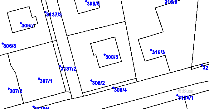 Parcela st. 308/3 v KÚ Píšť, Katastrální mapa