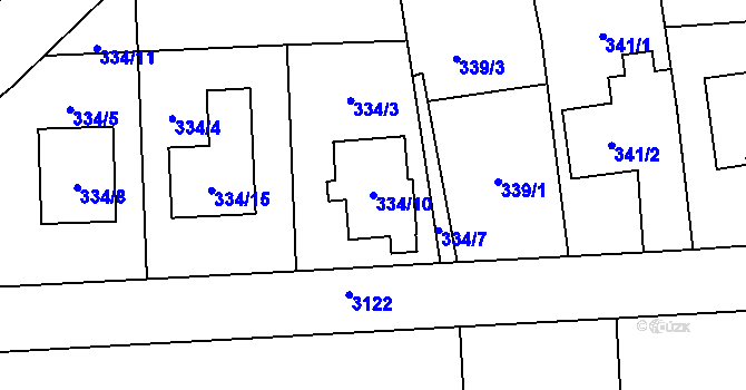 Parcela st. 334/10 v KÚ Píšť, Katastrální mapa