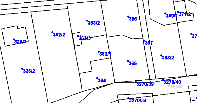 Parcela st. 363/1 v KÚ Píšť, Katastrální mapa