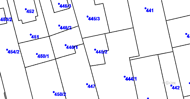 Parcela st. 445/2 v KÚ Píšť, Katastrální mapa