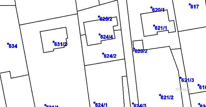 Parcela st. 624/2 v KÚ Píšť, Katastrální mapa