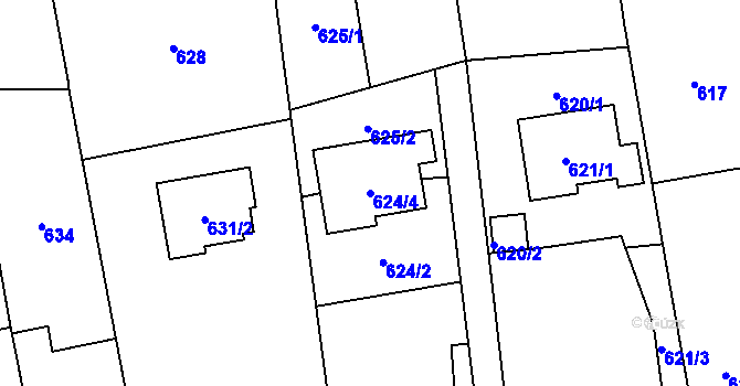 Parcela st. 624/4 v KÚ Píšť, Katastrální mapa