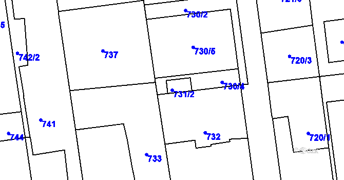 Parcela st. 731/2 v KÚ Píšť, Katastrální mapa