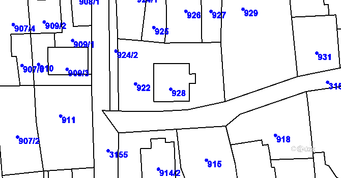 Parcela st. 928 v KÚ Píšť, Katastrální mapa