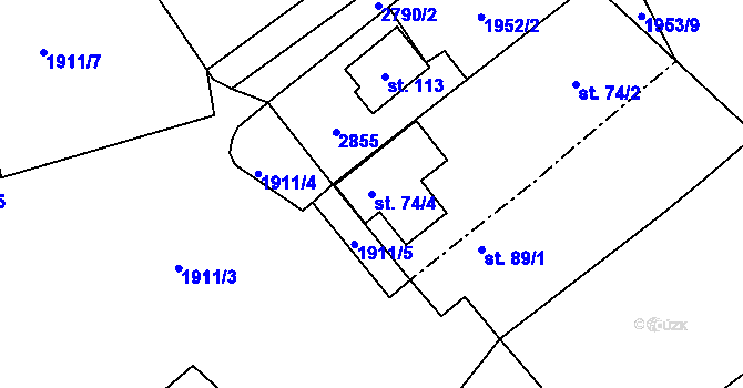 Parcela st. 74/4 v KÚ Pašice, Katastrální mapa