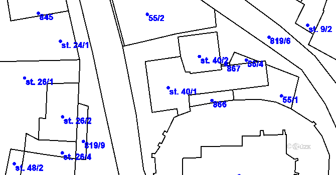 Parcela st. 40/1 v KÚ Pištín, Katastrální mapa