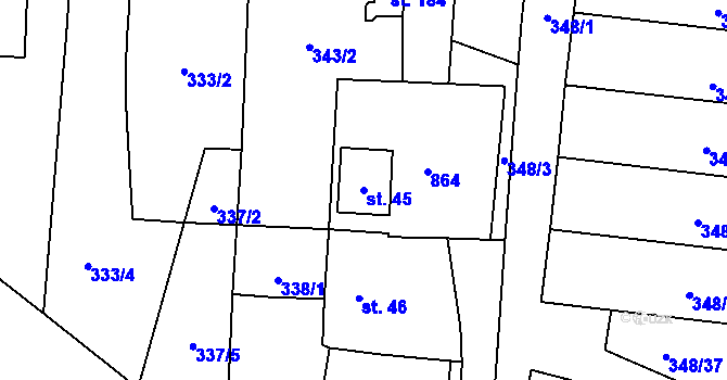 Parcela st. 45 v KÚ Pištín, Katastrální mapa