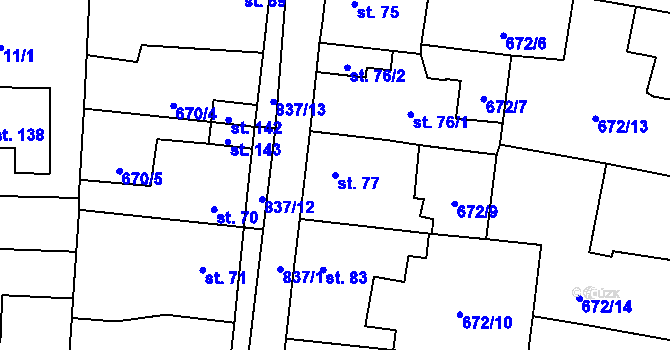 Parcela st. 77 v KÚ Pištín, Katastrální mapa