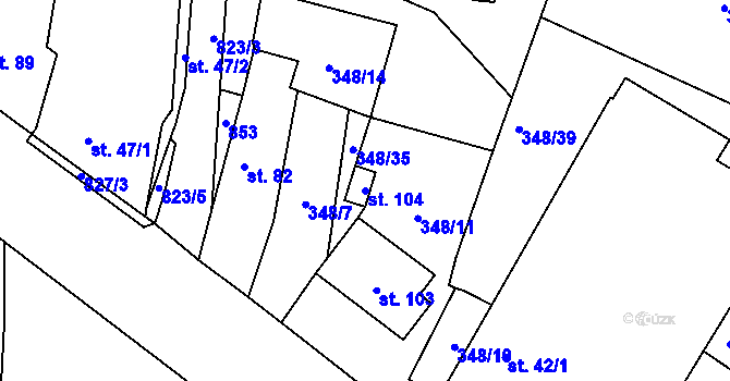 Parcela st. 104 v KÚ Pištín, Katastrální mapa
