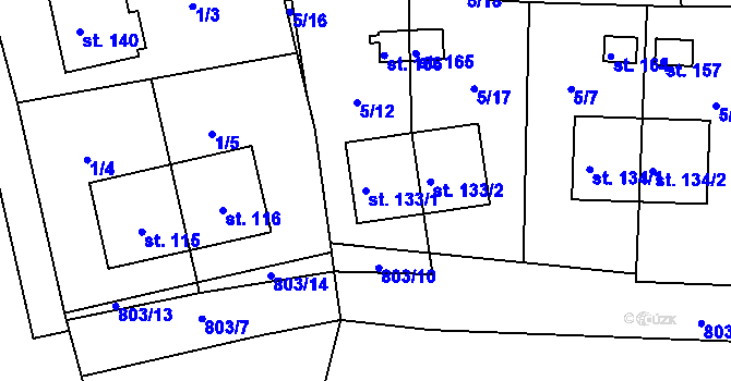 Parcela st. 133/1 v KÚ Pištín, Katastrální mapa