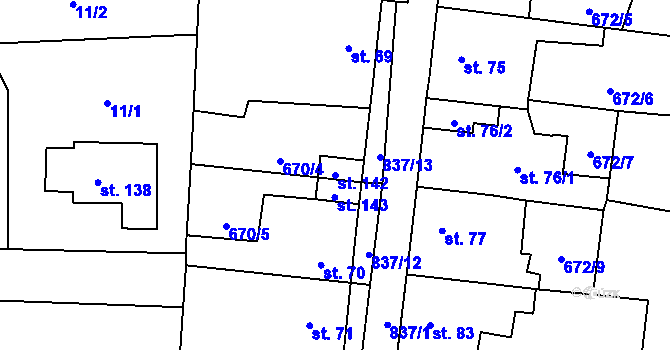 Parcela st. 142 v KÚ Pištín, Katastrální mapa