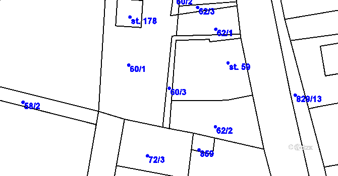 Parcela st. 60/3 v KÚ Pištín, Katastrální mapa
