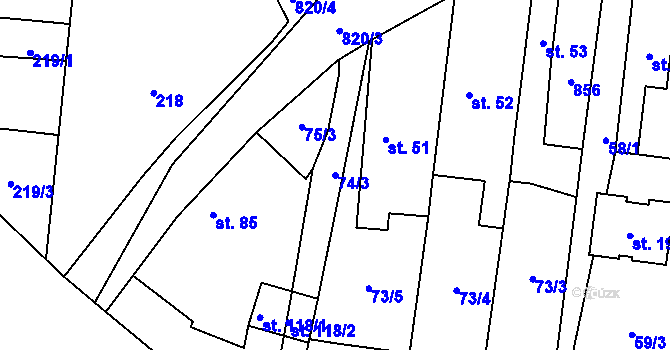Parcela st. 74/3 v KÚ Pištín, Katastrální mapa
