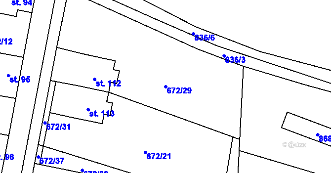 Parcela st. 672/29 v KÚ Pištín, Katastrální mapa
