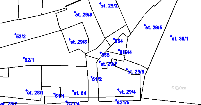 Parcela st. 855 v KÚ Pištín, Katastrální mapa