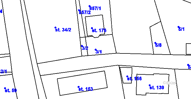 Parcela st. 3/1 v KÚ Pištín, Katastrální mapa