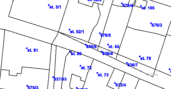 Parcela st. 836/8 v KÚ Pištín, Katastrální mapa
