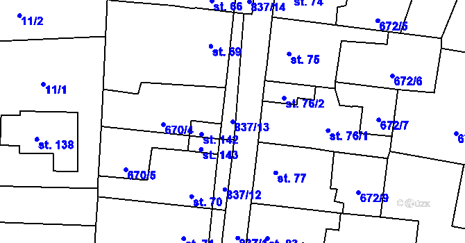 Parcela st. 837/13 v KÚ Pištín, Katastrální mapa