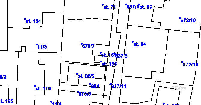 Parcela st. 161 v KÚ Pištín, Katastrální mapa