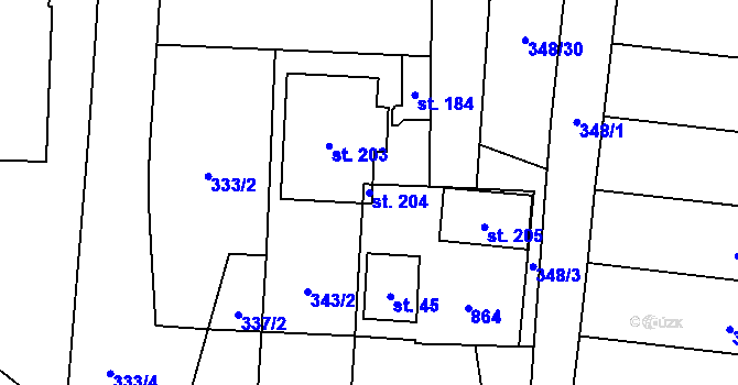 Parcela st. 204 v KÚ Pištín, Katastrální mapa