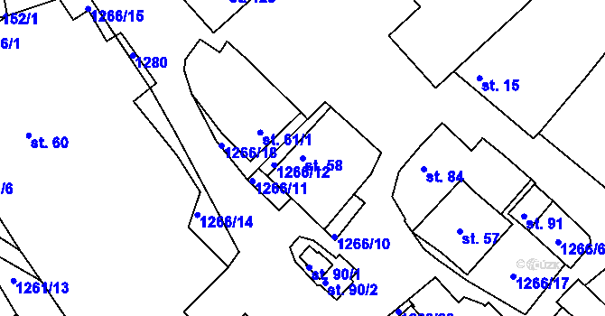 Parcela st. 58 v KÚ Hostětín, Katastrální mapa